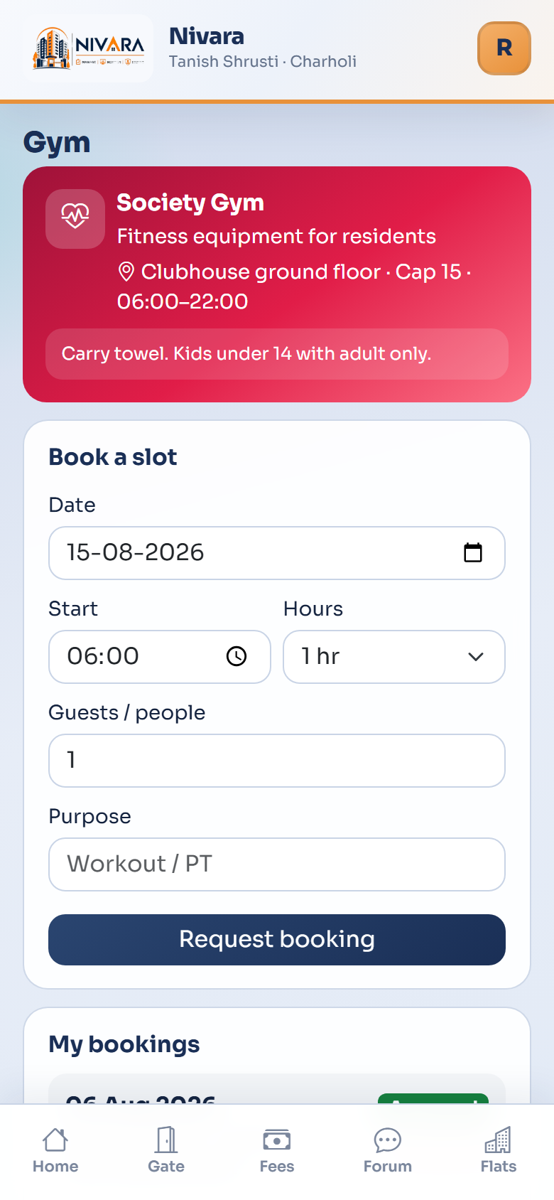 Resident gym booking